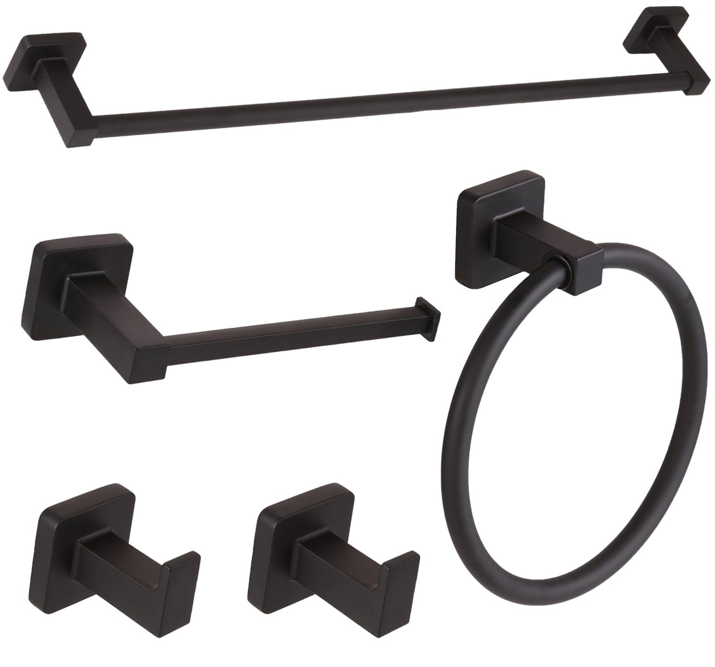 Ntipox 5 Pieces Matte Black Bathroom Hardware Accessories Set,23.6 Hand Towel Bar Set Black, Toilet Paper Holder, Towel Ring,Towel Rack Set Matte Black for Bathroom
