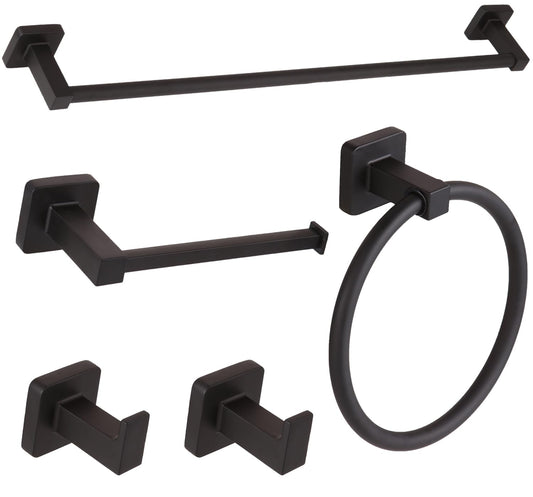 Ntipox 5 Pieces Matte Black Bathroom Hardware Accessories Set,23.6 Hand Towel Bar Set Black, Toilet Paper Holder, Towel Ring,Towel Rack Set Matte Black for Bathroom