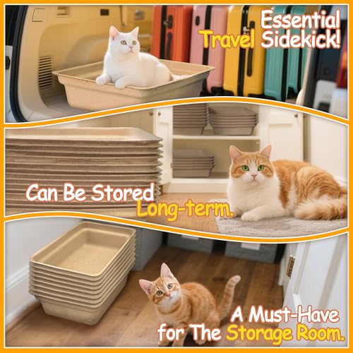 Disposable Litter Boxes for Cats Large: Recyclable 6-Pack Multi-Layer Leak-Proof Tray for Travel/Indoor Fits Most Jumbo Box as Liner