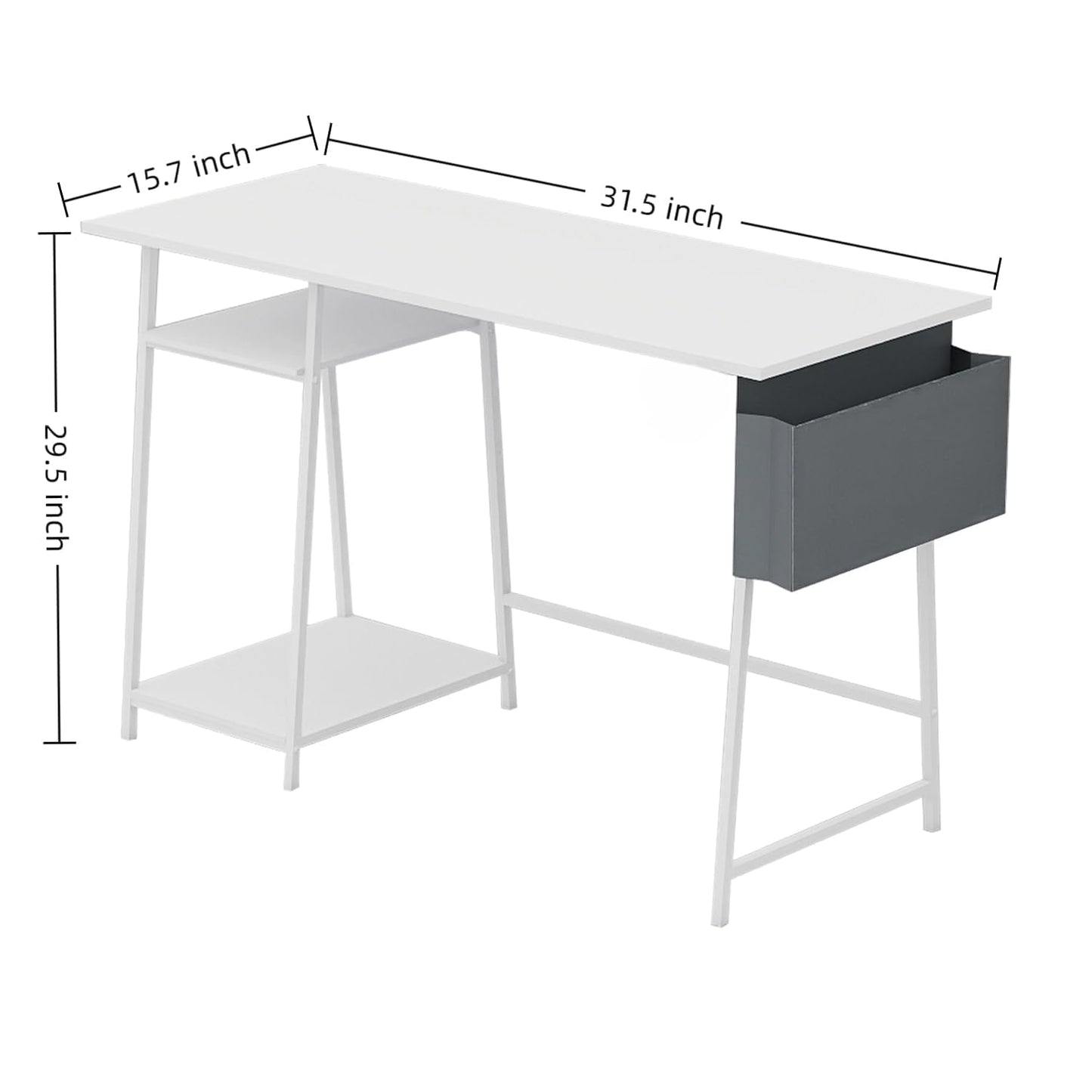 Small Computer Desk, 32 inch Bureau de Travail with 2 Tier Shelves, with Power Outlets Gaming Study Table, Wood Dressing Desks with Metal Frame, for Bedroom, Livingroom, Office White