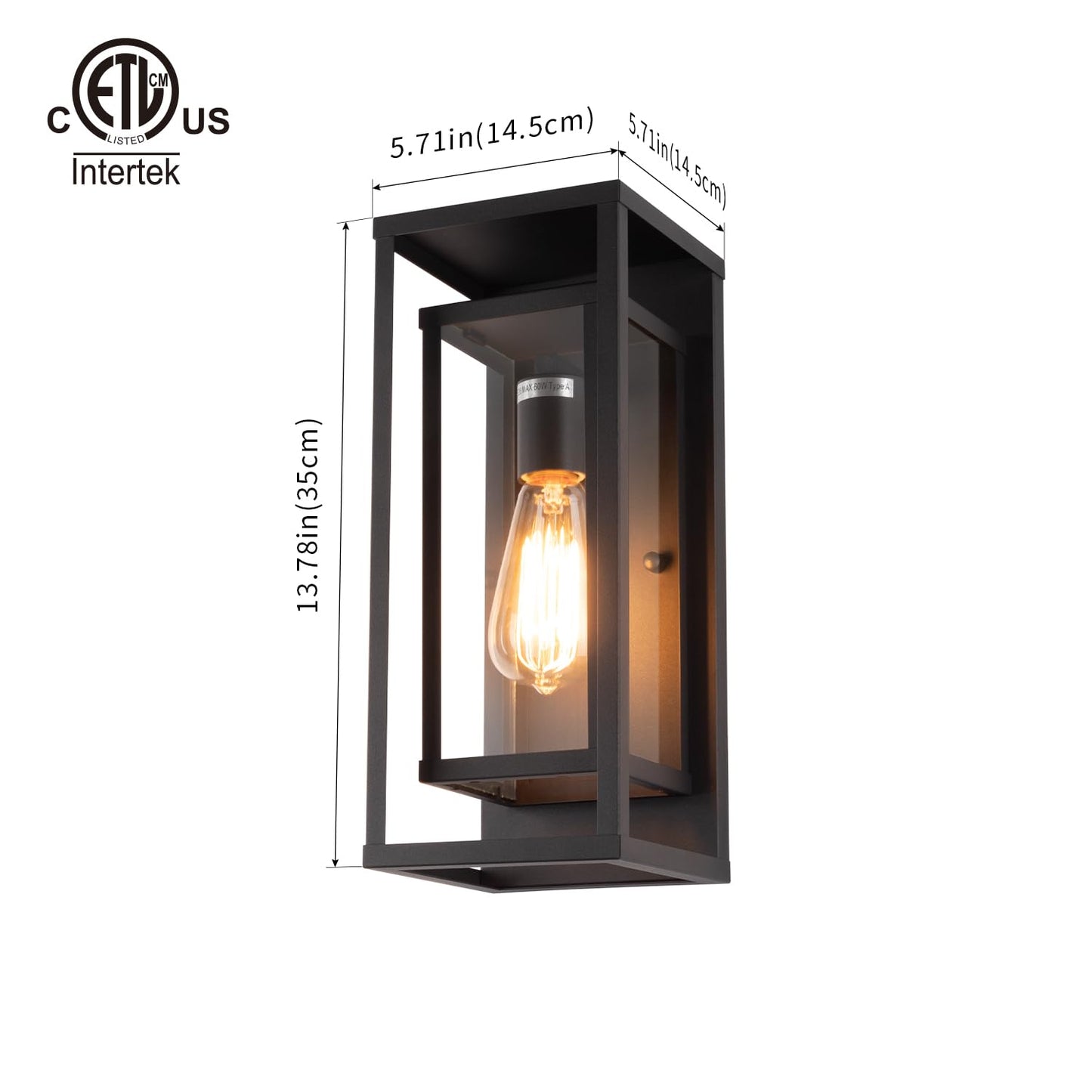 mirrea 14" Classic Outdoor Wall Sconce 1 Light in Matte Black Rectangular Metal Frame and Clear Glass Shade Waterproof Porch Light Patio Light Pack of 2