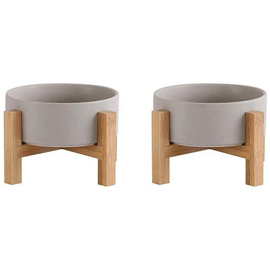 Ceramic Elevated Raised Cat Bowls - Cat Food Dish with Stand - Double Raised Cat Food and Water Bowls Anti Vomiting - Pet Bowl with Anti Slip Rubber pad - Stress Free for Cats and Small Dogs -set of 2