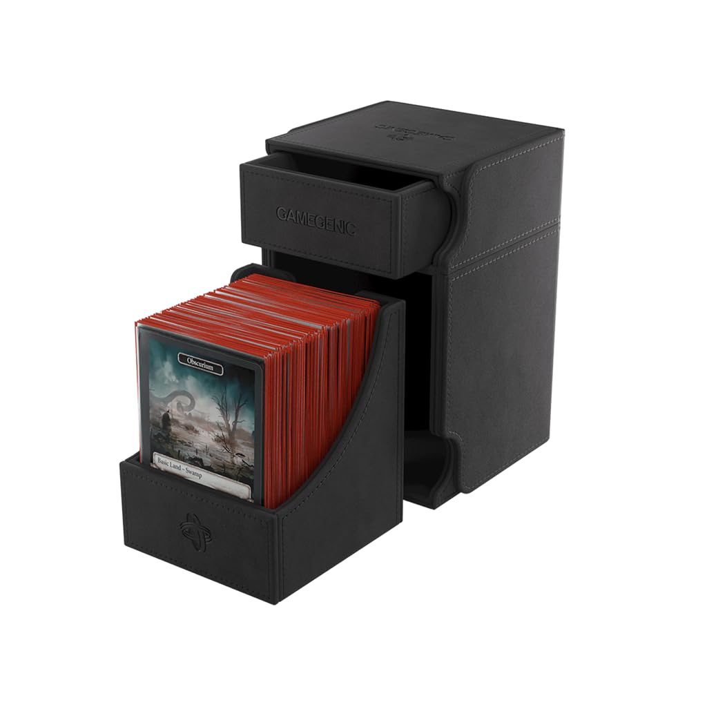 Gamegenic Watchtower 100+ XL Convertible Deck Box - Double-Sleeved Card Storage - Card Game Protector - Nexofyber Surface - Holds Up to 100 Cards - Black