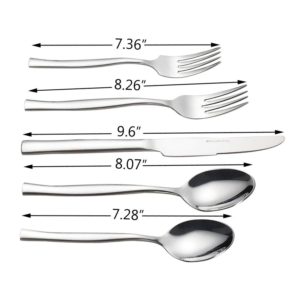 Qskely 60 Pieces Stainless Steel Flatware Knives Forks Spoons, Cutlery Set, Service for 12