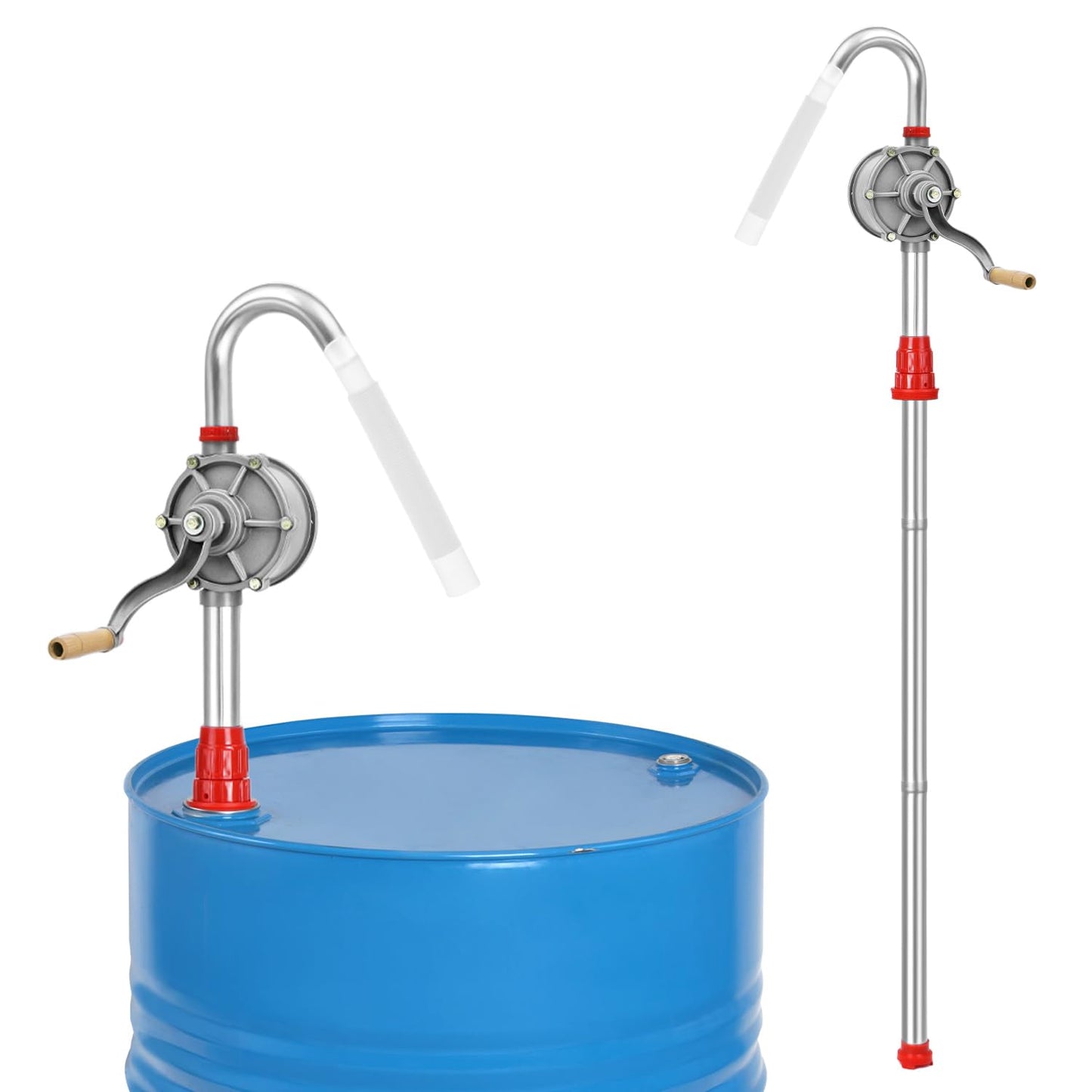 QWORK Aluminum Drum Rotary Hand Pump, Barrel Pump Hand Crank Oil Gas Barrel Drum Pump Rotary Oil Fuel for 5, 15, 30, 55 gal