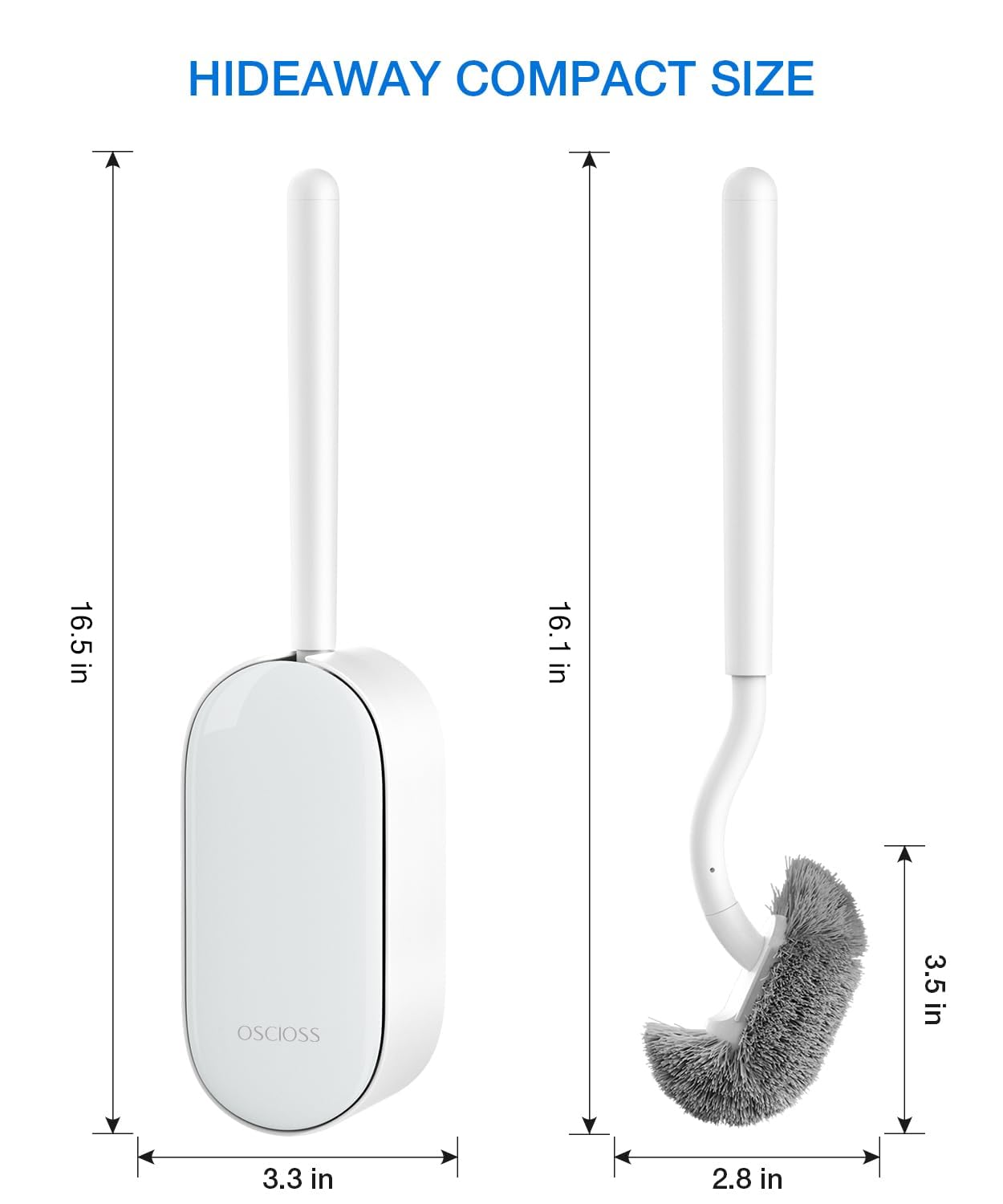 Toilet Bowl Brush and Holder, OSCIOSS Toilet Brush Set with Ergonomic Design, Compact Size, Durable Bristles, RV Toilet Brushes & Holders for Dead Corner Clean (White-2pack, 2pack)