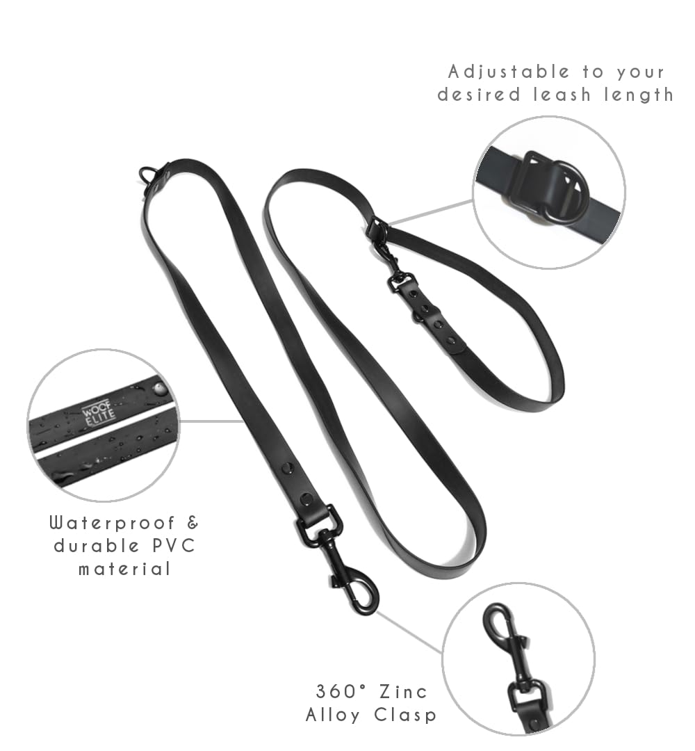 WOOFELITE Hands-Free Adjustable Waterproof Dog Leash 7 FT / 8 FT (Black, 8 FT)