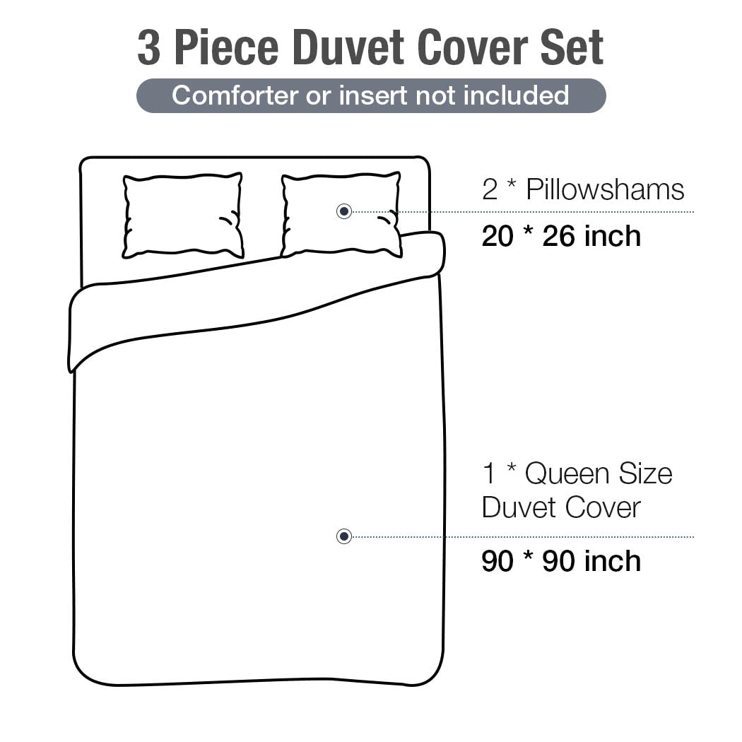 Conworld Duvet Cover Queen, 3 Pieces Bohemian Duvet Cover Sets with 2 Pillowshams, 1 Duvet Cover with Hidden Zipper & Corner Ties, Blue Striped