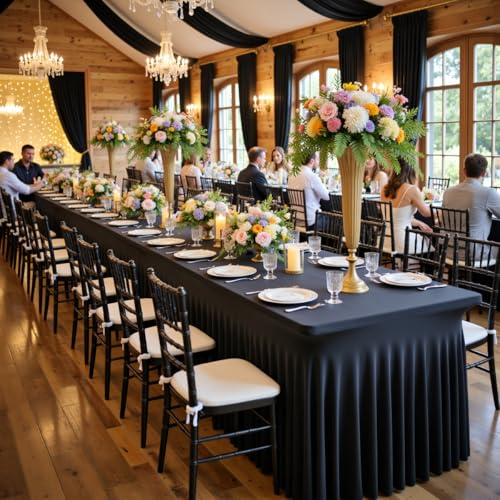 leegleri 4 Pack Black Spandex Fitted Table Clothes for 5 Foot Rectangle Tables, Wrinkle Free 5ft Spandex Table Cover with Skirt-for Banquet Weddings Parties
