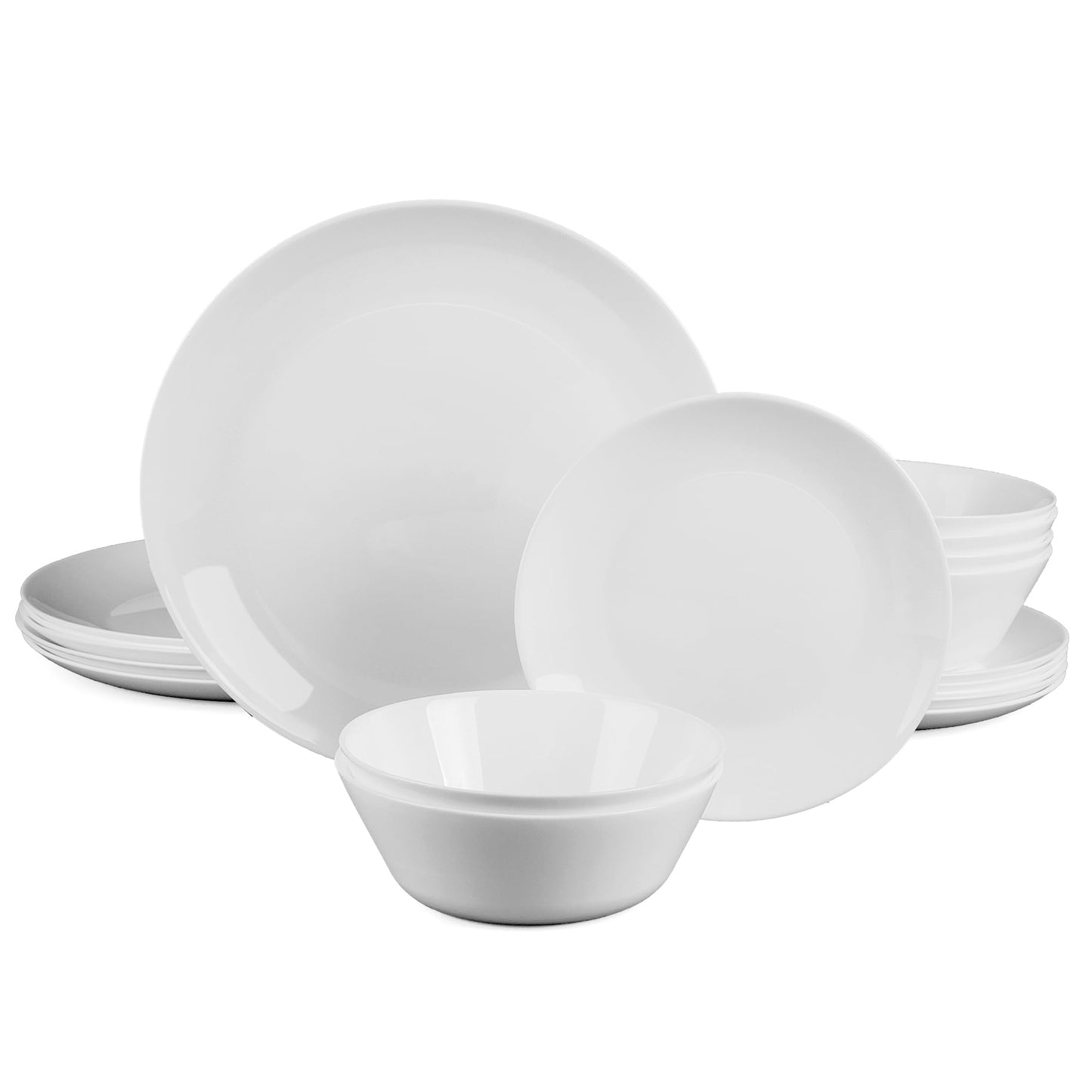 LaGlint Dinnerware Sets for 6, 18 Pieces Opal Glass Plates and Bowls Set, Dishwasher and Microwave Safe Dish Dinning Ware Set, Chip and Scratch Resistant Dishware Sets White