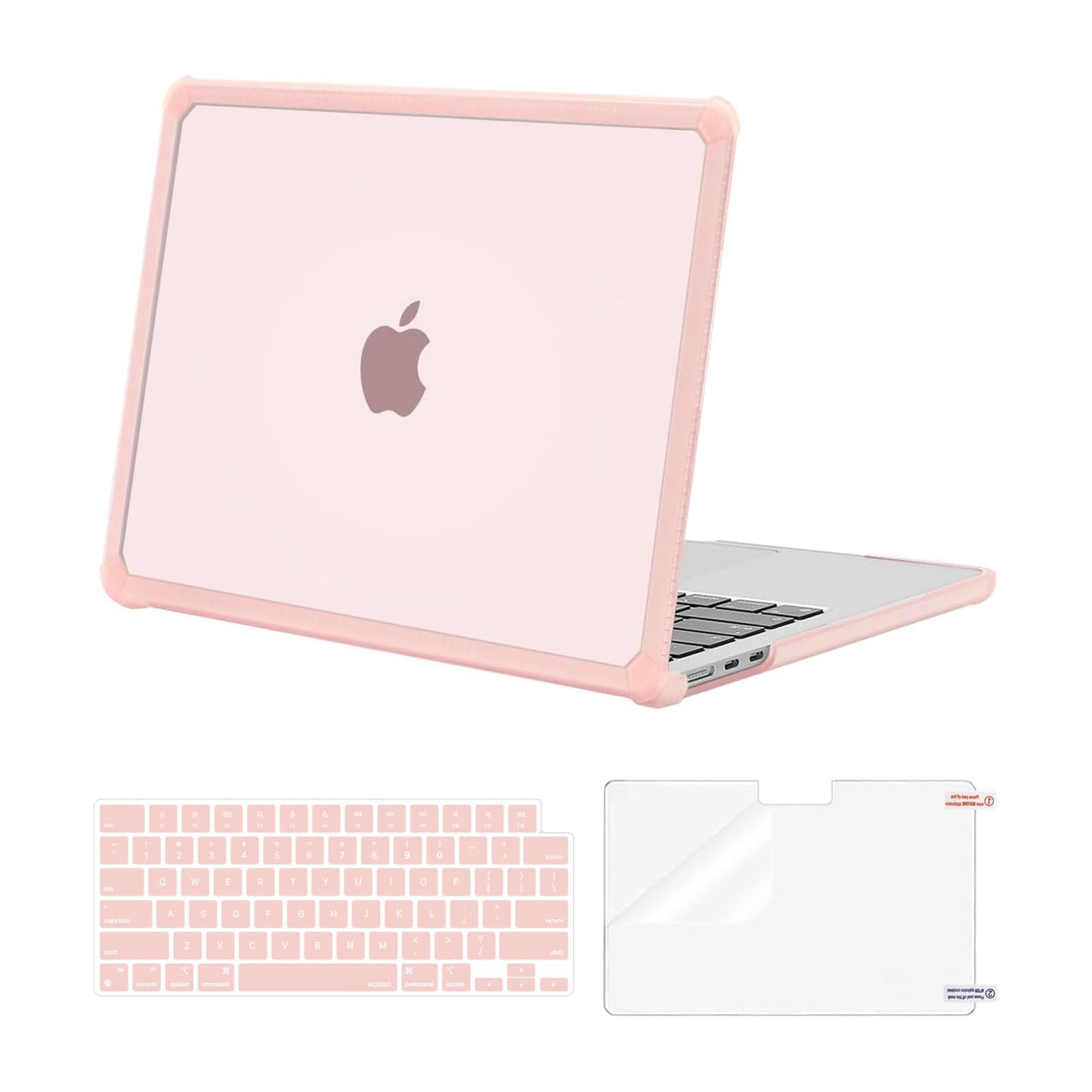 MOSISO Compatible with MacBook Air 13 inch Case M5 2026 M4 2025 M3 M2 2024-2022 A3449 A3240 A3113 A2681,3 in 1 Kit Crack-Resistant Heavy Duty Protective Plastic Hard Case with TPU Bumper, Pink