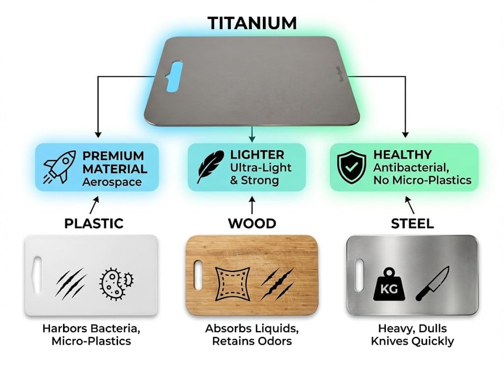 Pure Titanium Cutting Board, 10 x 14 Inch Metal Chopping Board for Kitchen, 2mm Thick, Double-Sided Food-Grade Board for Vegetables Meat Dough & Bakery, Rounded Smooth Edges, Non-Porous, Easy to Clean