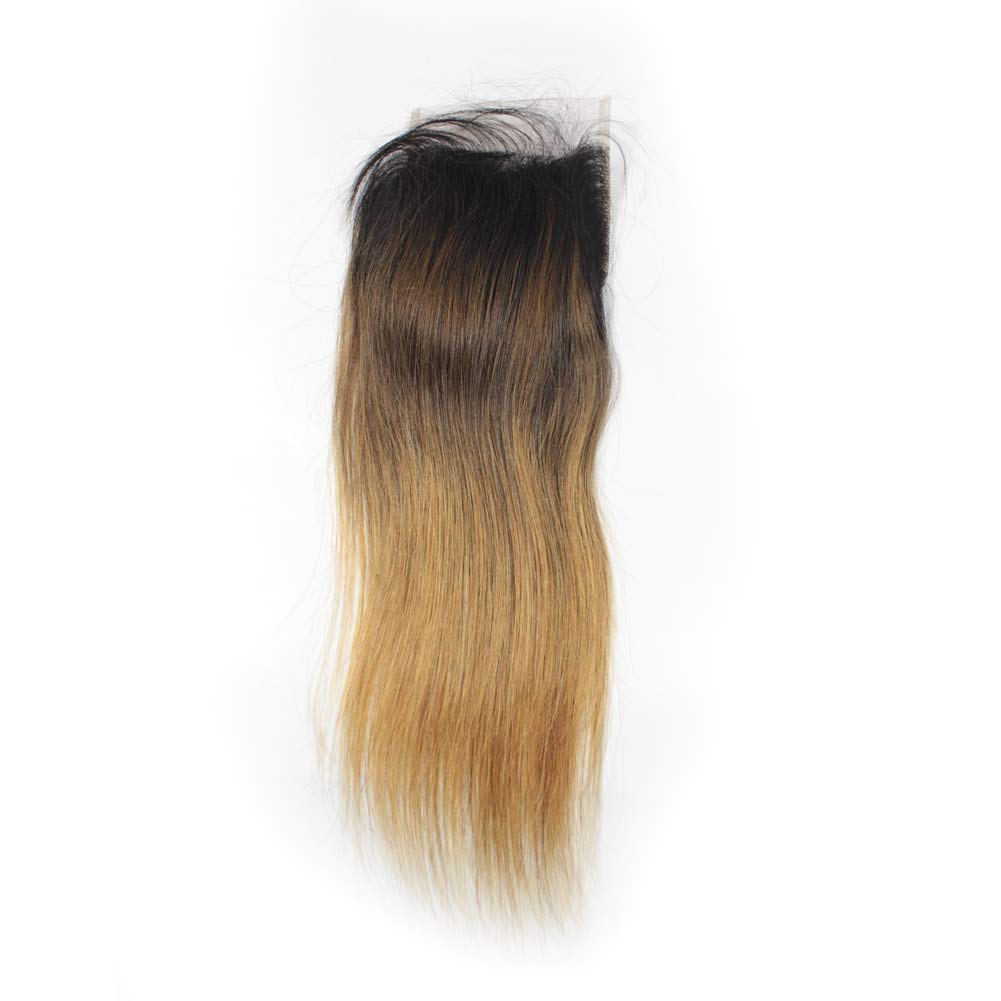 Forawme Brazilian Virgin Human Hair Top Closure Pre Plucked Natural Hairline 18 Inch 4X4 inch Free Part 1B/4/27 Ombre Straight Lace Closure With Baby Hair