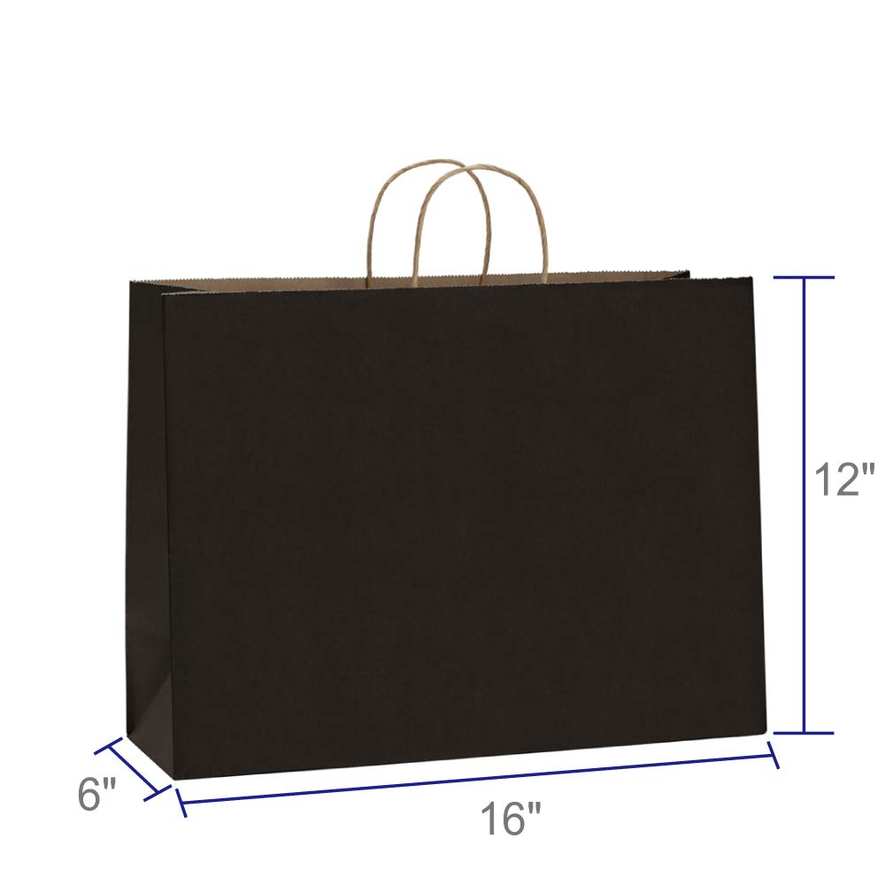 BagDream 16x6x12"- 50pcs Black Kraft Paper Bags with Rope Handles for Shopping, Grocery, Mechandise, Party, Gift Bags, Large Size 100% Recyclable Paper Bags