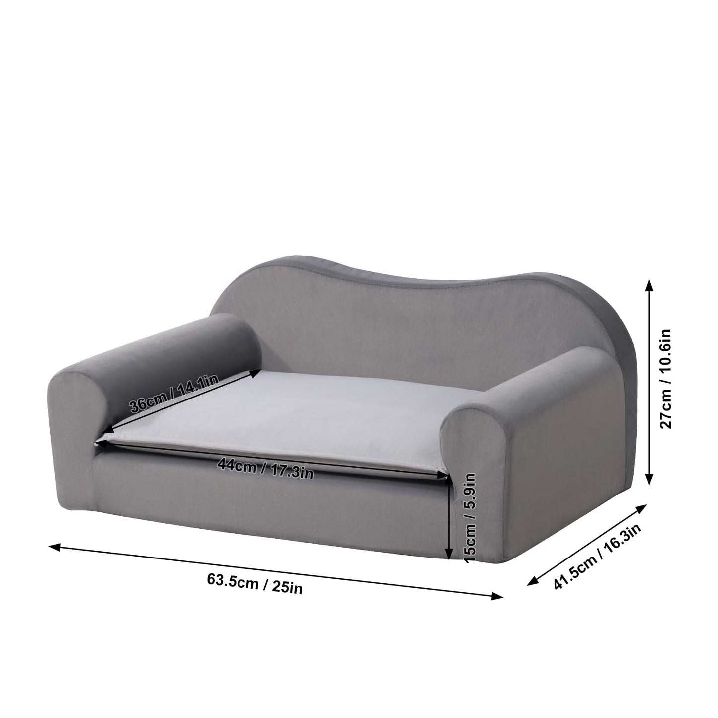 Cat Couch Bed for Indoor,Comfort Small Dog Sofa,Pet Couch for Puppy and Kitten,with Removable Washable Cover and Non-Slip Bottom (Light Grey)