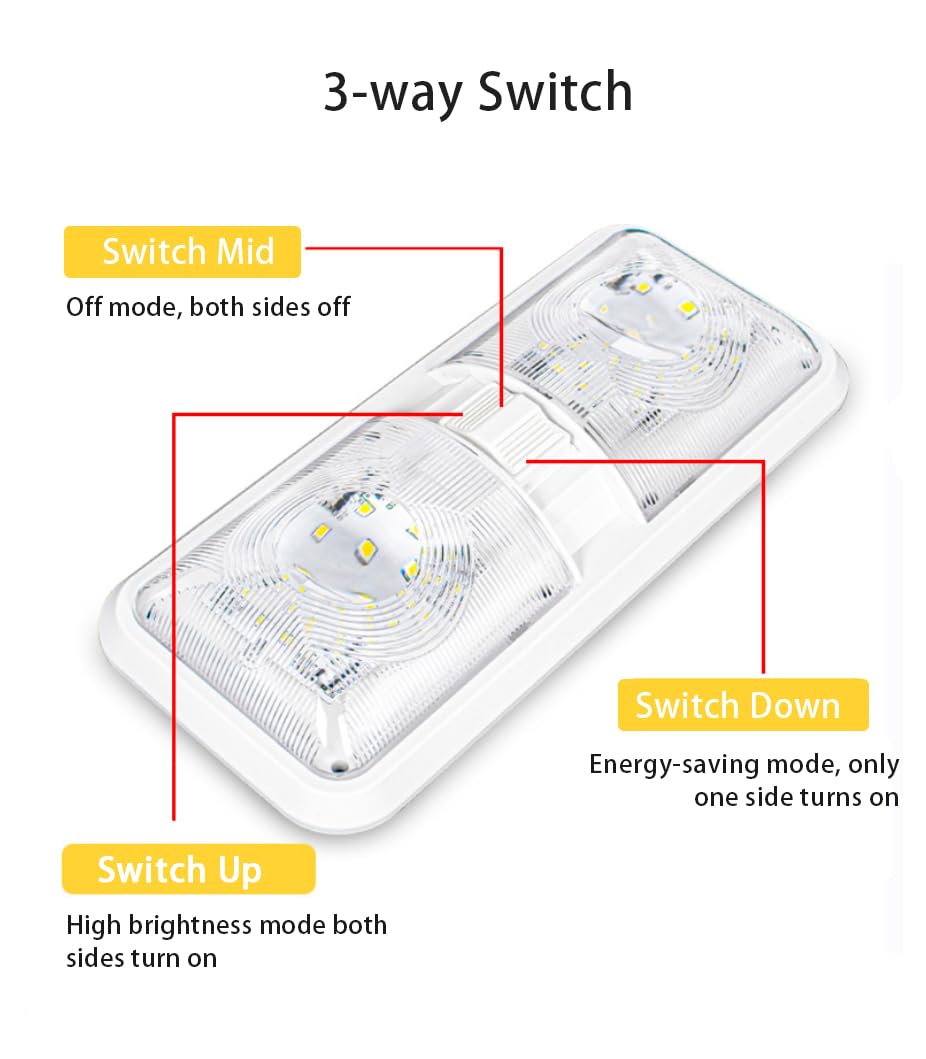 12V RV LED Lights with ON/Off Switch - Cold White 6500K 8W 600LM, Interior Lighting for RV Van Trailer Camper Boat - Pack of 5