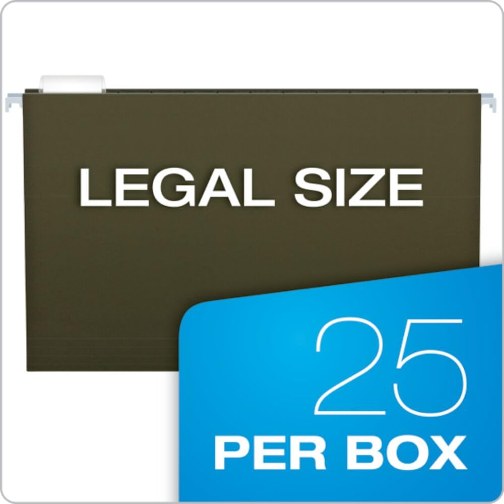 Pendaflex Hanging File Folders, Super-Sized Reinforced Legal, 2" Expansion with Pressboard Insert, Holds 400 Sheets, Sturdy Poly-Laminate Edges, Includes Tabs & Label Sheet, 25-Pack in Standard Green