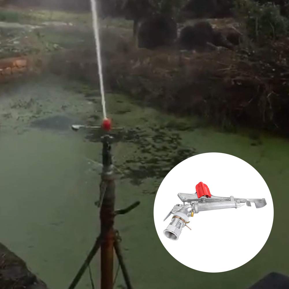 Water Sprinkler, 14.2 X 11 Inch Adjustable Zinc Alloy Irrigation Spray Gun Sprinkler, Large Area 1.5 Inch DN40 Female Thread Watering Sprinkler for Farms Orchards Gardens Forestry