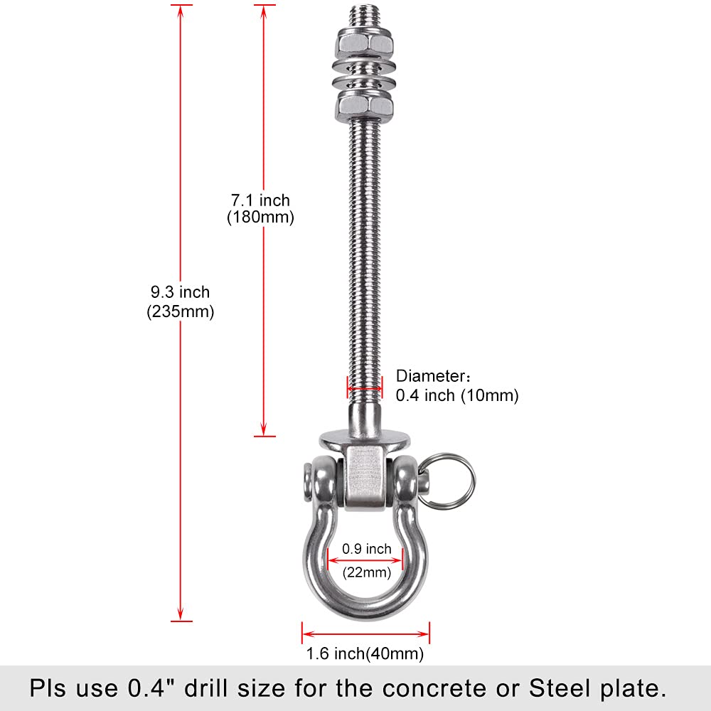 BeneLabel Set of 6 Permanent Antirust Stainless Steel 304 Heavy Duty Swing Hangers, 800Kg Capacity, Wood Beam & I-Beam Hanger, Yoga Hammock Chair Sandbag, Hardware Swing Sets, 180° Swing, 23.5cm