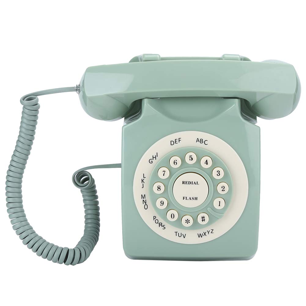 ASHATA Antique Phone, European Style Vintage Telephone Retro Landline Telephones, Large Clear Button and High Definition Call, Number Storage Function, Light Green
