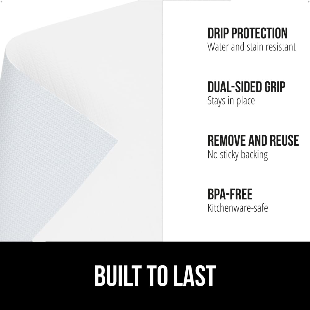 GORILLA GRIP DripGuard Drawer and Shelf Liner for Cabinet, Slip Resistant Non Adhesive Protection for Kitchen, BPA Free Smooth Surface Plastic Liners for Cabinets, Bathroom Drawers, 12x20, White