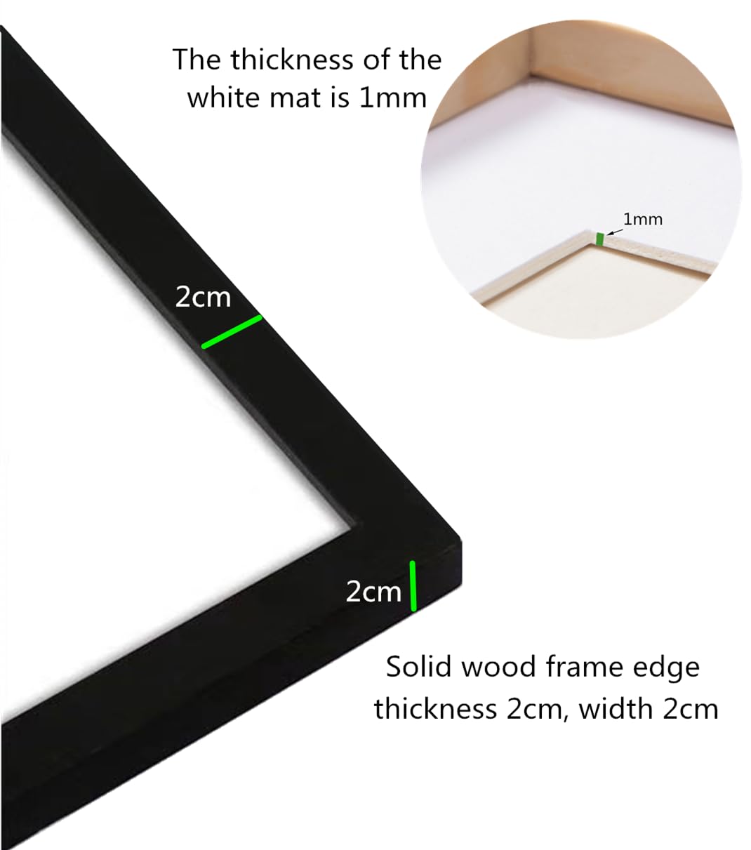 NIHO-JIUMA Wood Photo Frame, Fits 20 X 20 in / 50 X 50 cm Diamond Painting or Oil Paintings Photos, Pine Wood Picture Frames & Plexiglass (2-piece set, Black, With Mat)