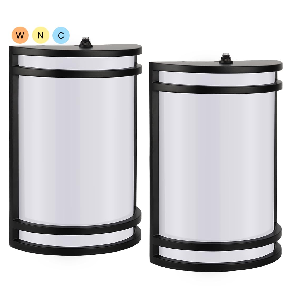 kadision Dusk-to-Dawn LED Wall Sconce, 3000K/4000K/5000K 3-Color Adjustable, 15W 1200lm 120V, Half-Cylinder Outdoor Wall Lights for House, Aluminum Frame, 2-Pack