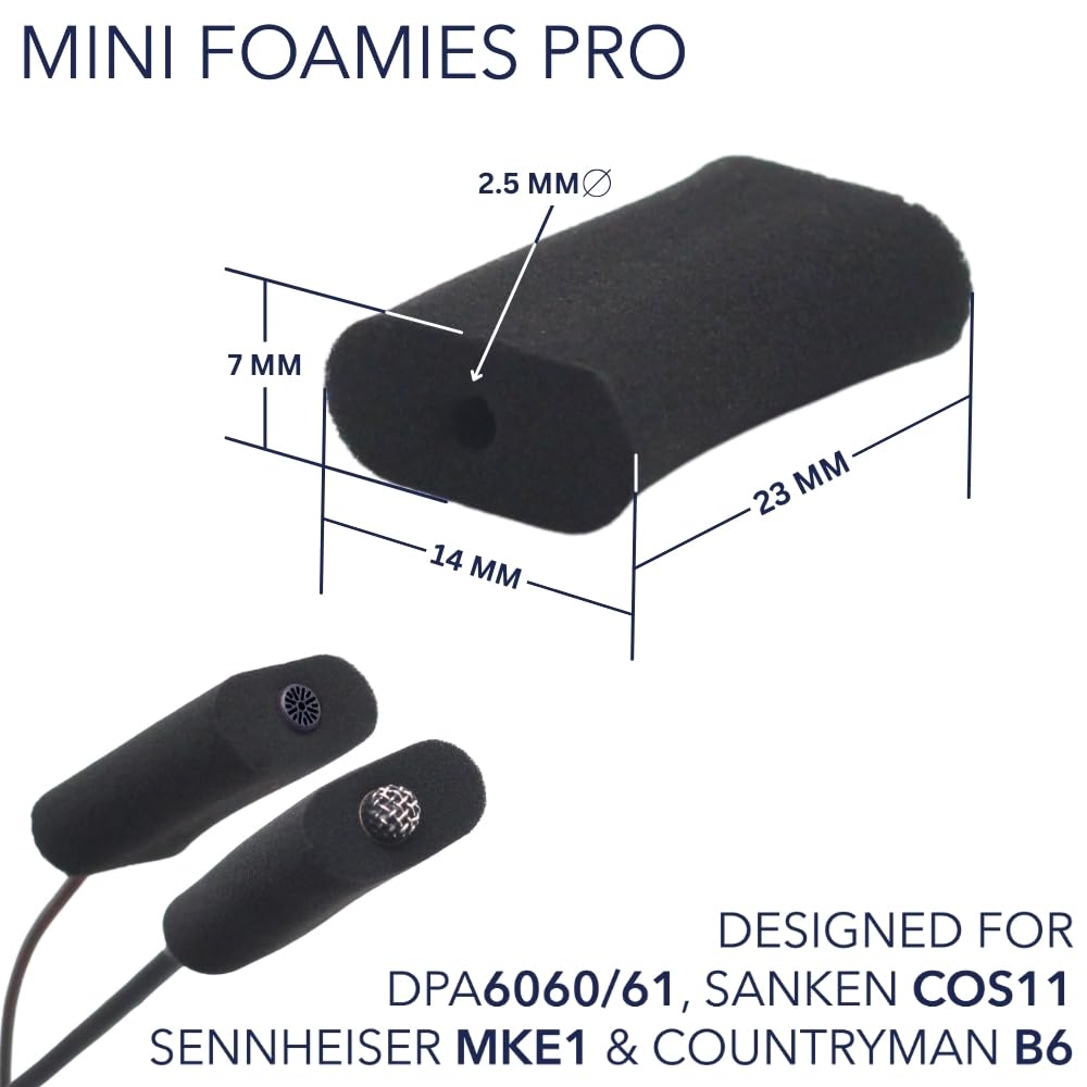 URSA Mini Foamies: Soft Mini Foam Mounts for Wireless Lav Mics. Can be stuck directly to the skin or costume. Fits SANKEN COS11, DPA 6060, Countryman B6, Sennheiser MKE1 (Pack of 12) (Black)