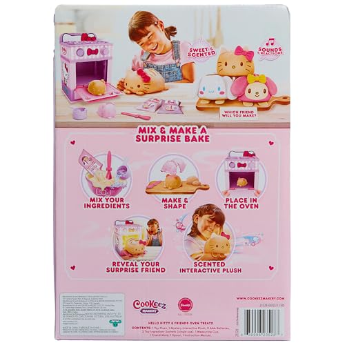 Cookeez Makery Hello Kitty® and Friends Oven. Mix & Make a Plush Best Friend! Place Your Dough in The Oven and Be Amazed When A Warm, Scented, Interactive, Plush Friend Comes Out!