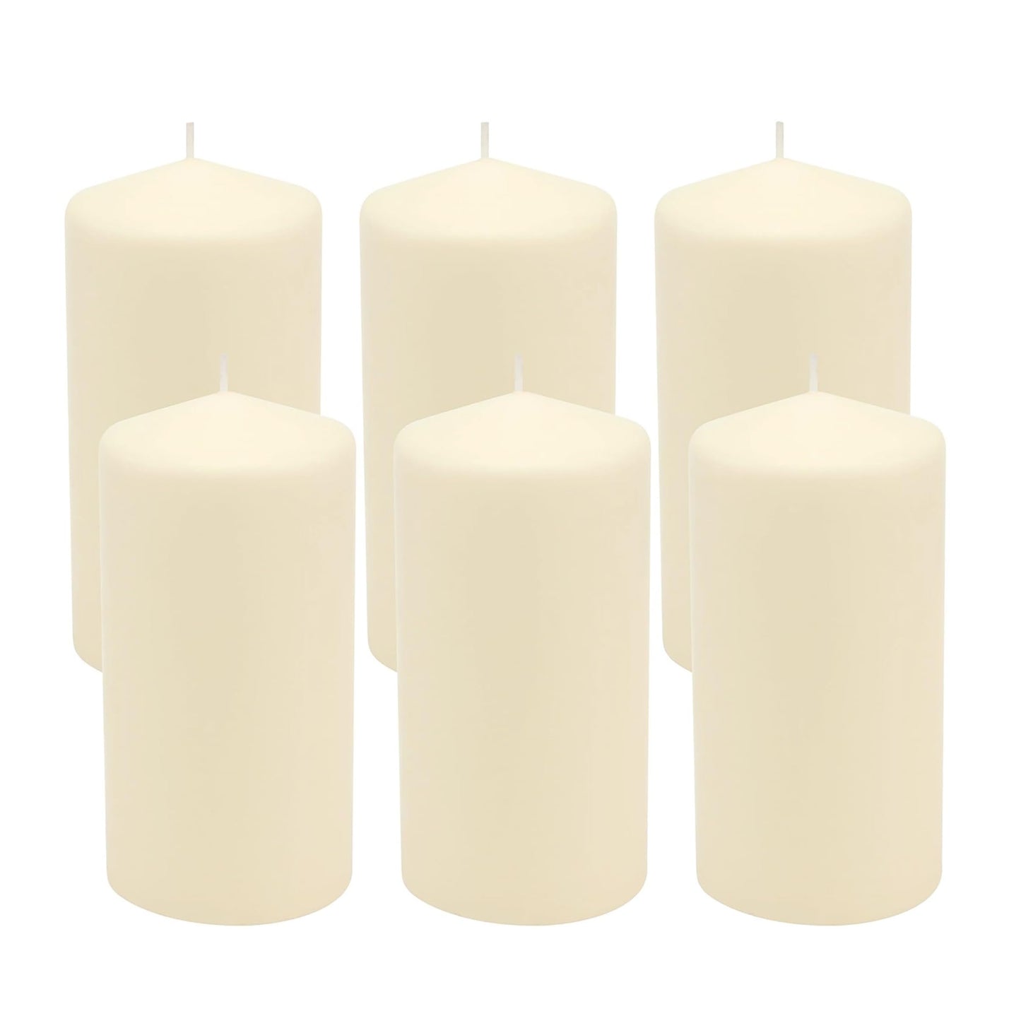Stonebriar 6 Count Tall 3 x 6 Inch 65 Hour Long Burning Unscented Ivory Wax Pillar Candles, 65 Hour Burn Time