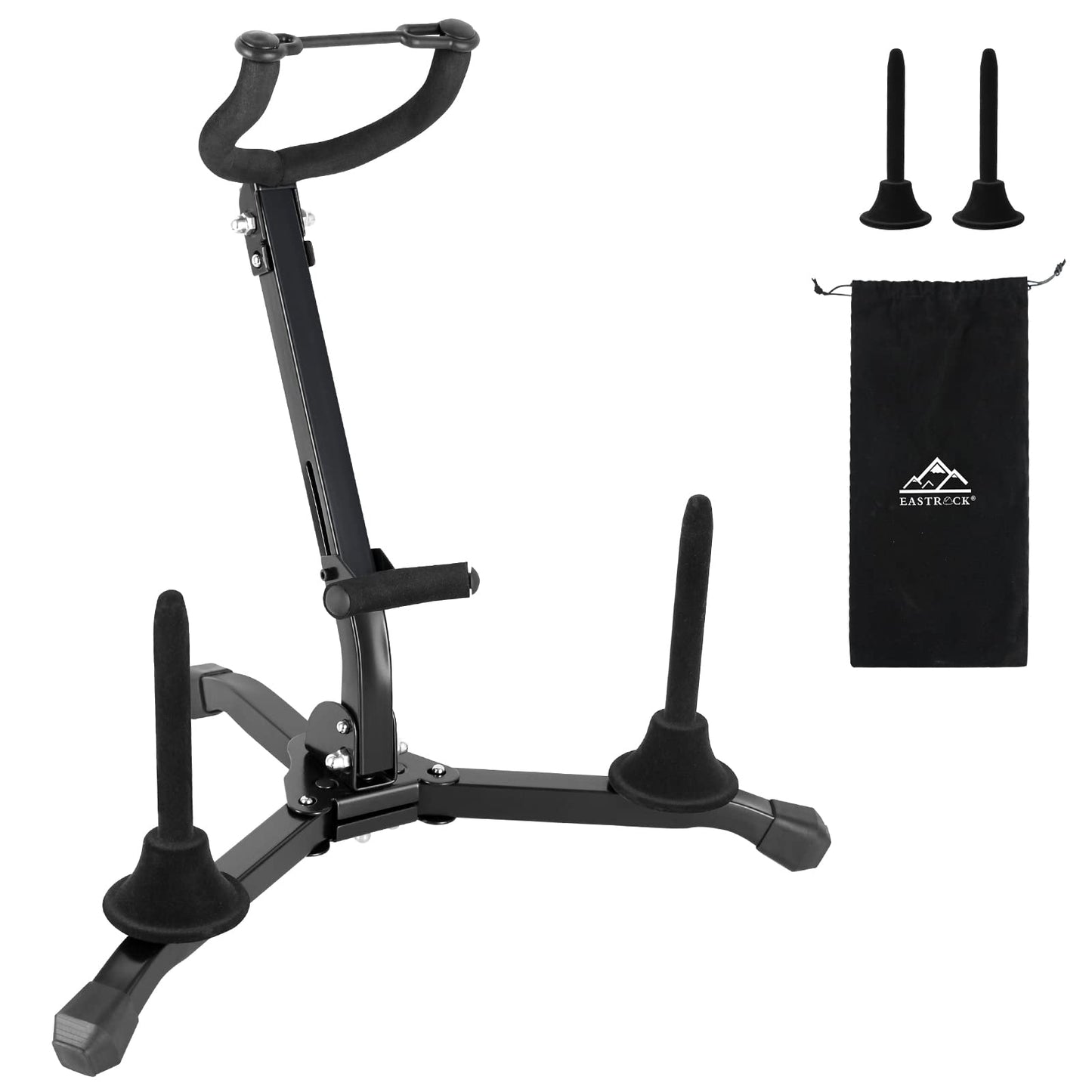 EASTROCK Alto & Tenor Saxophone Stand - Folding Saxophone Holder Rack with 2 Detachable Flute/Clarinet Holders - Carrying Bag