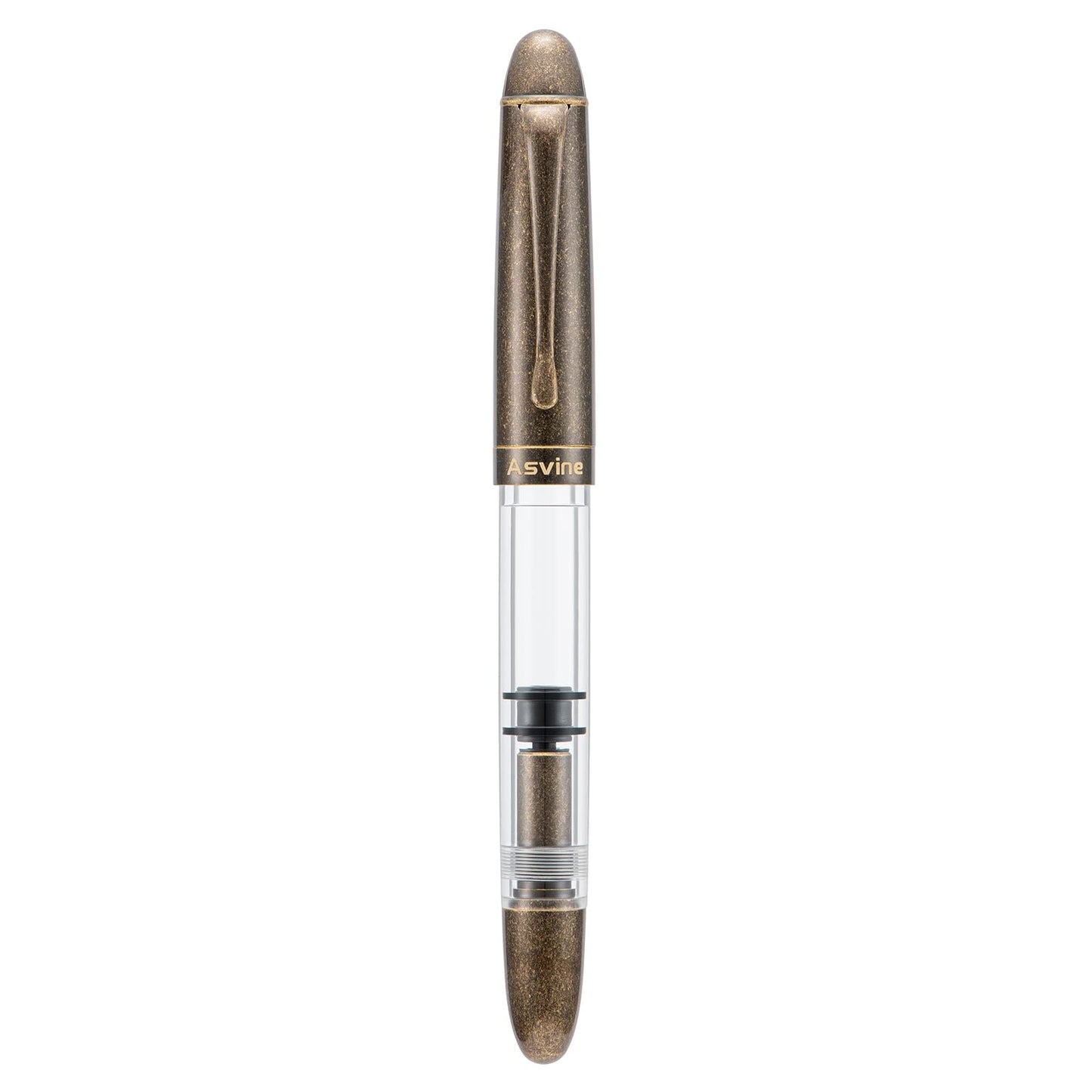 Asvine P30 Piston Fountain Pen Medium Nib, Retro Brass Style, Transparent Acrylic Large Ink Capacity Writing Gift Box