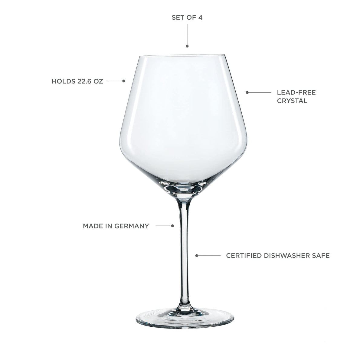 Spiegelau Style Burgundy Wine Glasses, European Made Crystal, Classic Stemmed, Dishwasher Safe, Professional Quality Red Wine Glass Gift Set, 22.6 oz, Set of 4
