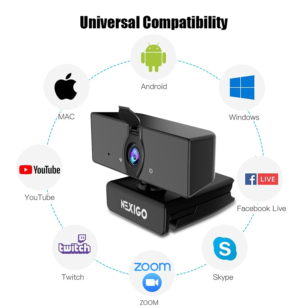 NexiGo 1080P Business Webcam with Software, Dual Microphone & Privacy Cover, NexiGo N660 USB FHD Web Computer Camera, Plug and Play, for Zoom/Skype/Teams/Webex, Laptop MAC PC Desktop