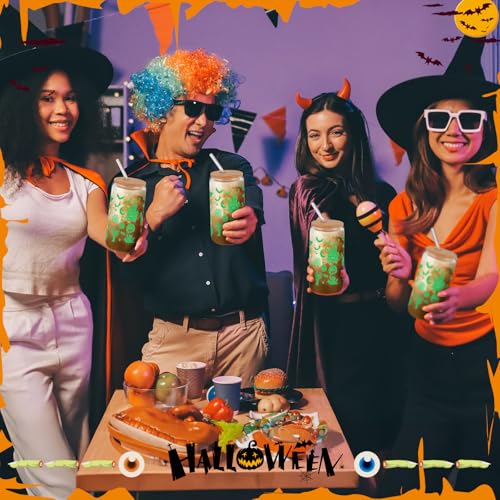 Acellegic 6 Packs Halloween Glow in The Dark Cups 16 oz Ghost Witch Glass Cups with Lids and Straws Iced Coffee Cup Spooky Gifts Boo Baskets Stuffers for Women Halloween Party Supplies (Witch)