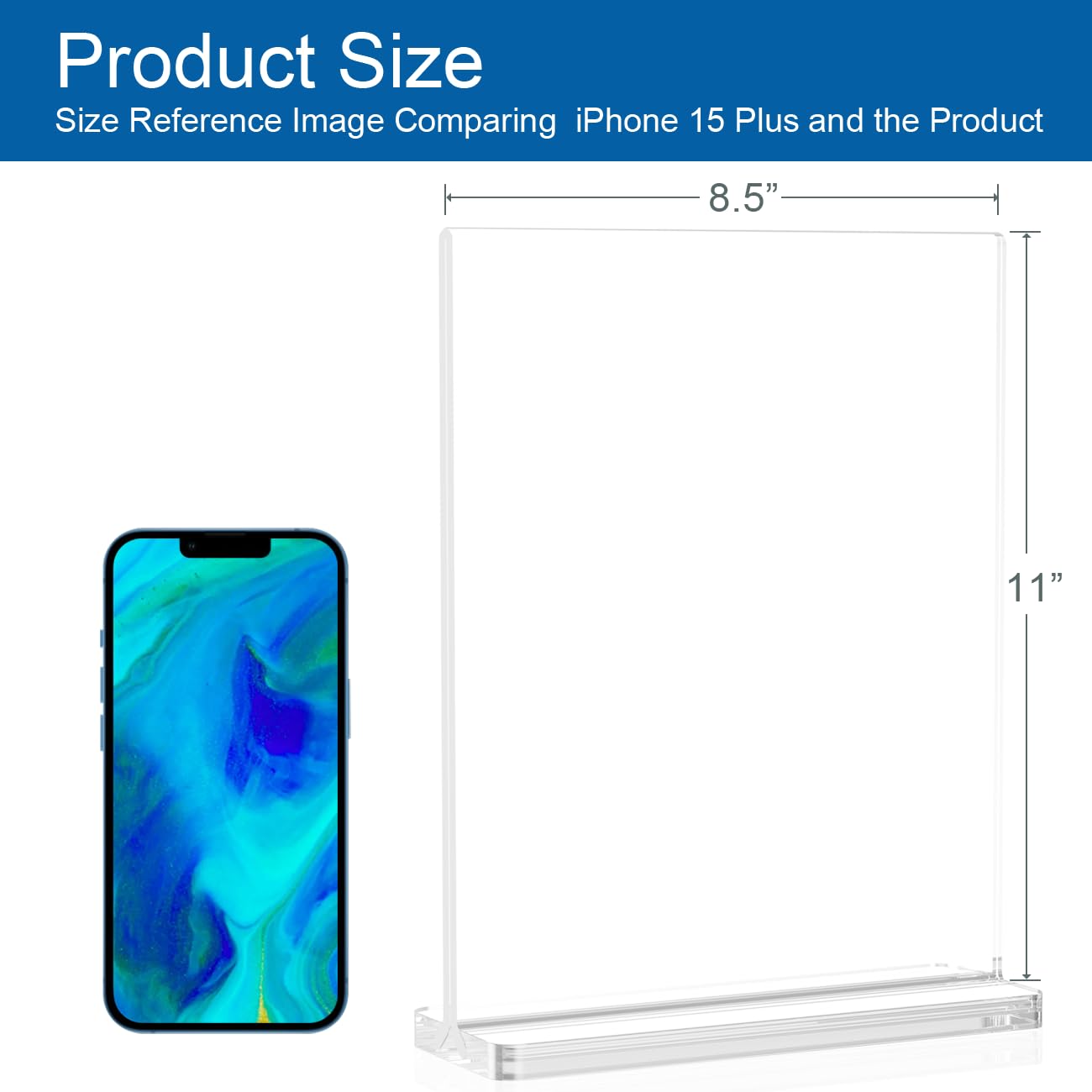 BlueValley Acrylic Sign Holder 8.5x11 Vertical - 12 Pack Double Sided Clear Plastic Table top Paper Display Stand for Menu, Flyer, Document, Poster - Standing Sign Holder for Office, Retail, Catering