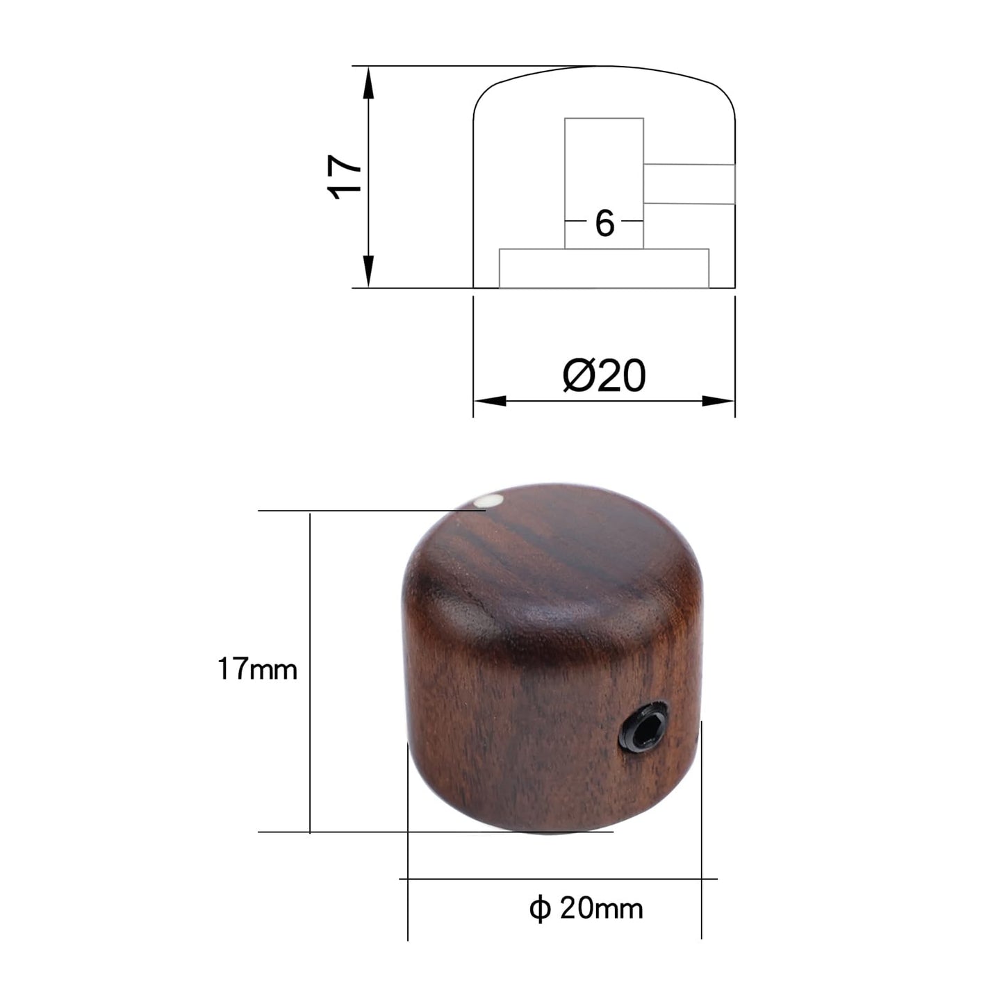OVSAL 4PCS Rose Wood Guitar Volume Tone Knobs with 6mm（15/64"） Brass Hole Electric Bass Guitar Control Knobs for Strat Telecaster Jazz Les Paul Replacement Parts