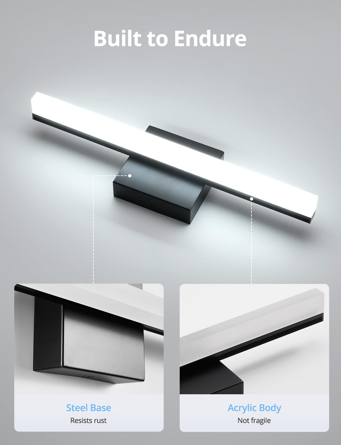 Combuh LED Bathroom Vanity Light Bar Black Over Mirror Lighting Fixture 16 Inch 9W Wall Sconce Indoor Modern Cool White 6000K
