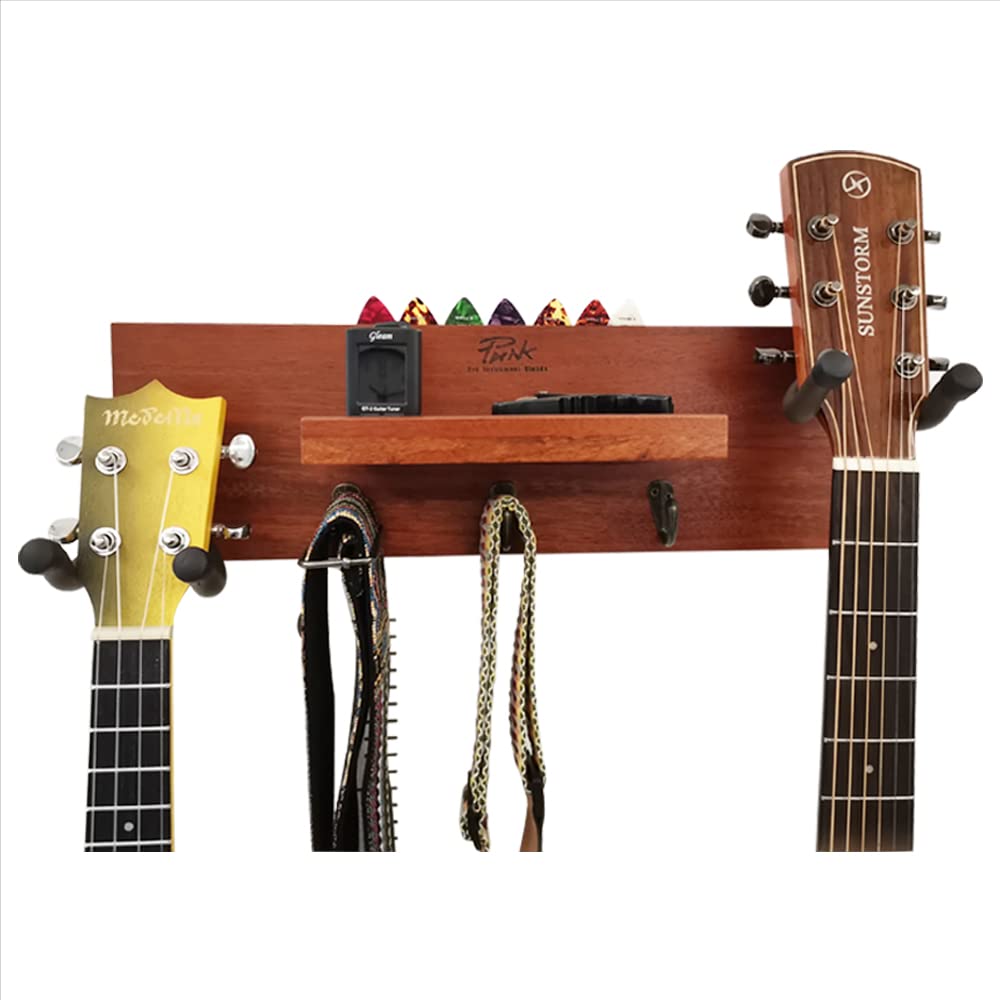 Double Wall Mount Guitar Hanger with Pick Holder, 3 Hooks, 2 Guitar Holder for Electric & Acoustic Guitar, Violin, Bass, Ukulele
