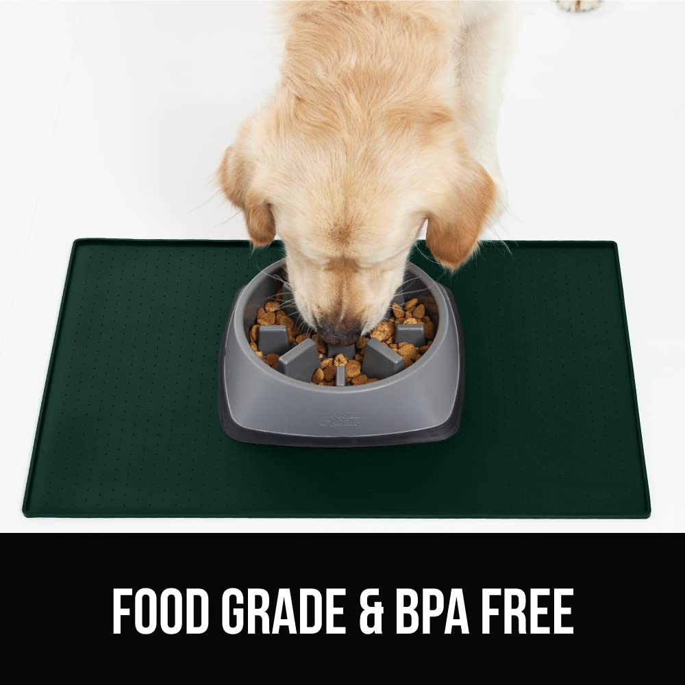 GORILLA GRIP 100% Waterproof Raised Edge BPA Free Silicone Pet Feeding Mat, Dog Cat Food Mats Contain Spills Protects Floors, Placemats for Cats and Dogs Water Bowl, Pets Accessories 28x18 Green