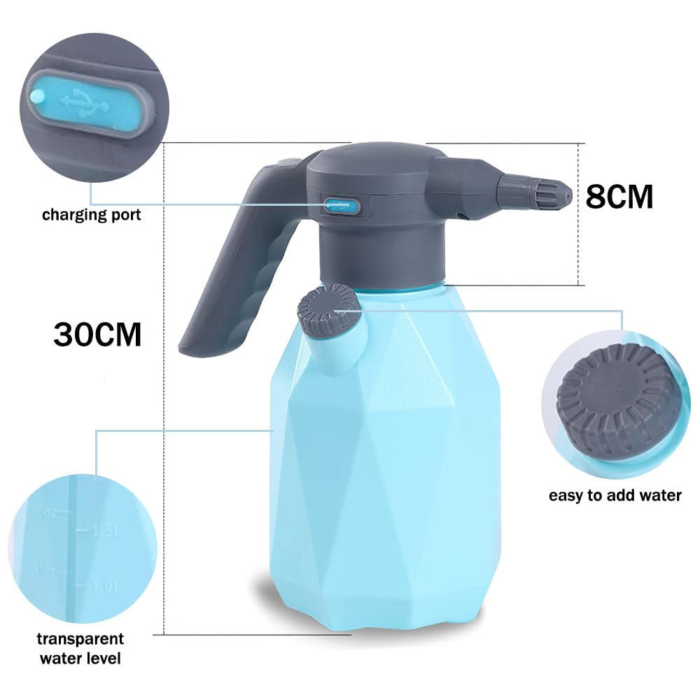 OBEST Cordless Electric Water Sprayer Rechargeable Garden Sprayer, Handheld Automatic Plant Mister Spray Bottle 2L USB Watering Can, Fine Mist Sprayer for Indoor Outdoor Plants, Green