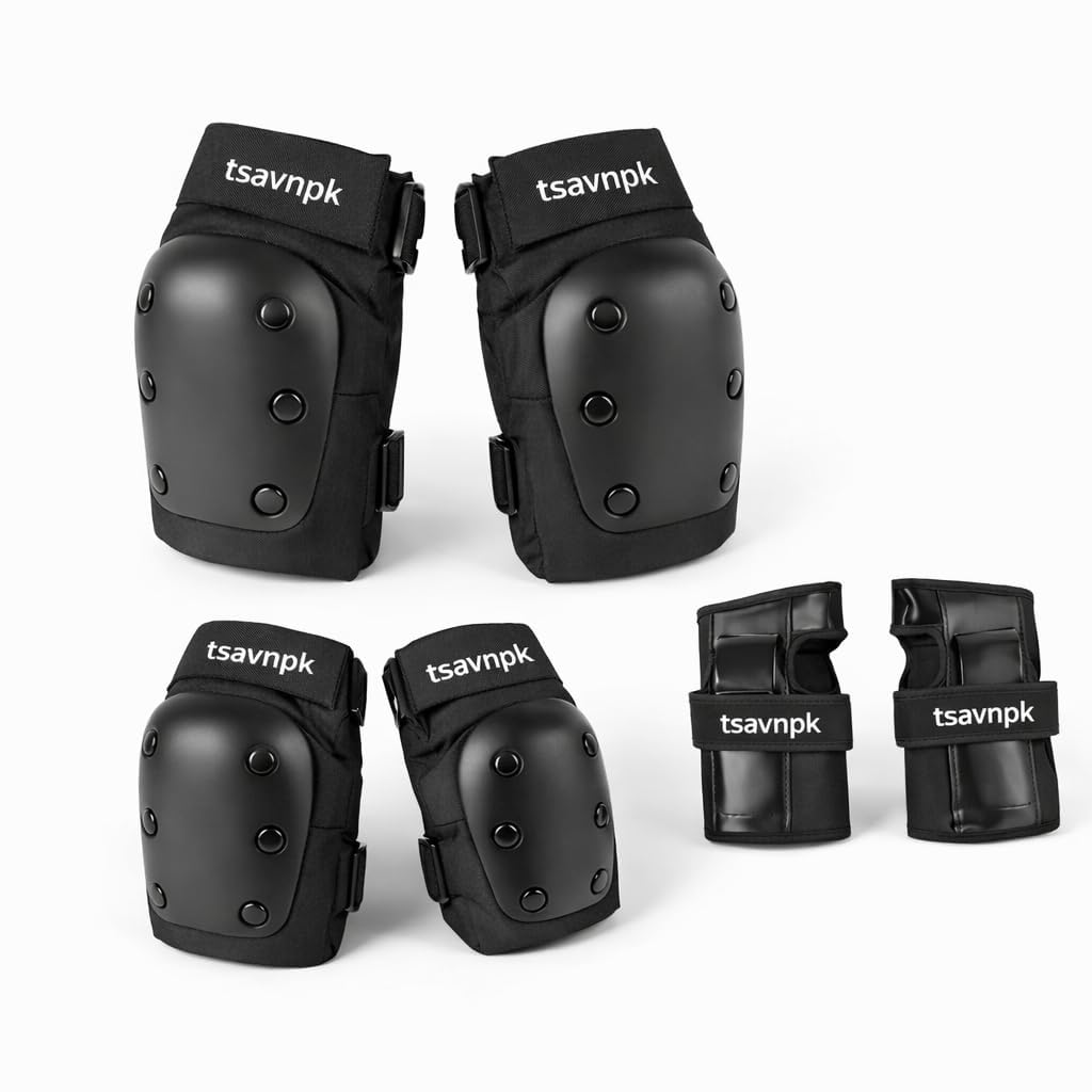 Adult Knee Pads and Elbow Pads Set with Wrist Guards, 6 in 1 Protective Gear for Skateboarding, Roller Skating, Inline Skating, Scooter, BMX, Adjustable Pads for Men Women(Black, X-Large)