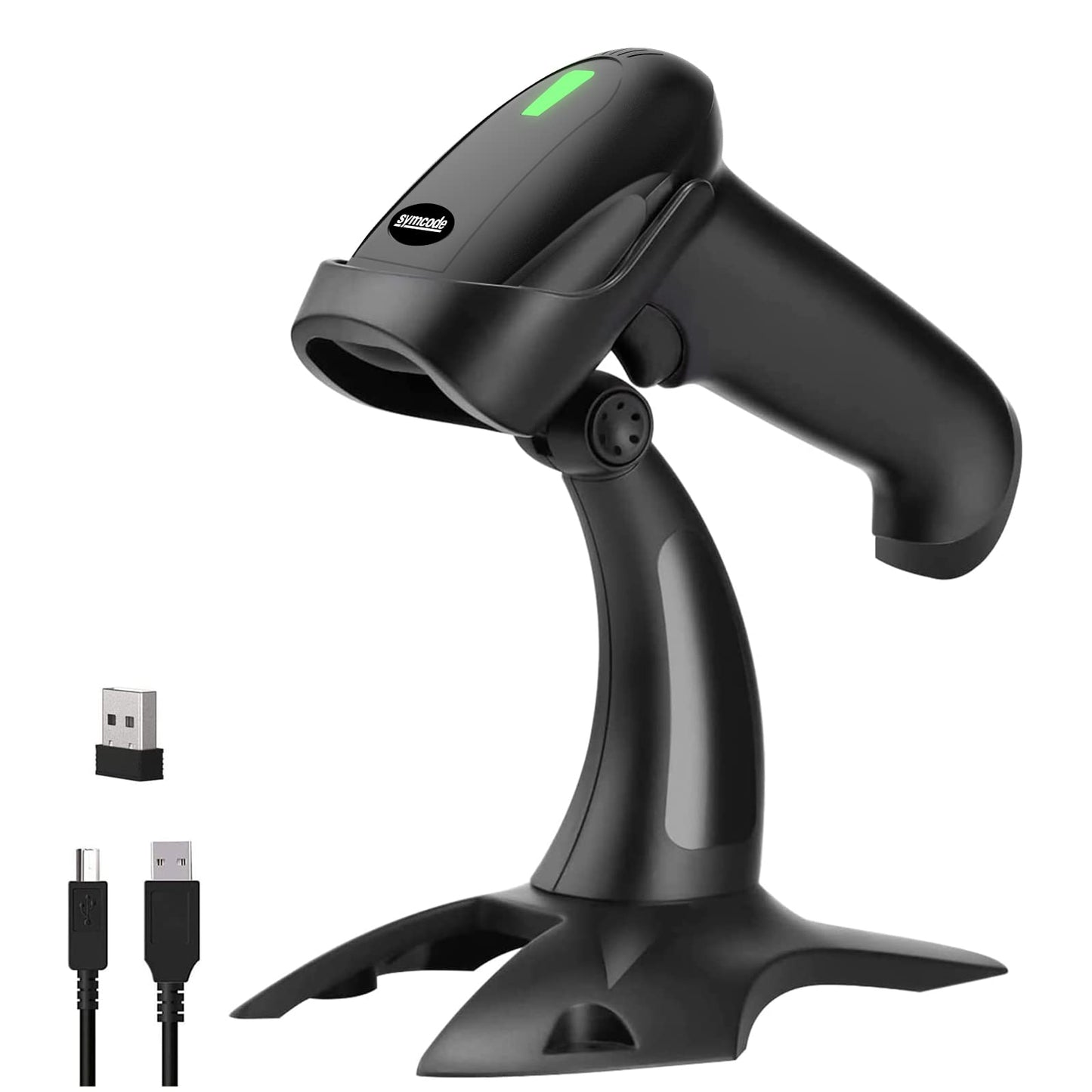 USB Wireless Barcode Scanner with Stand,Symcode Barcode Scanner Wireless Versatile 2-in-1 (2.4Ghz Wireless+USB 2.0 Wired) Rechargeable Cordless 1D Barcode Reader Handheld Bar Code Scanner Wireless