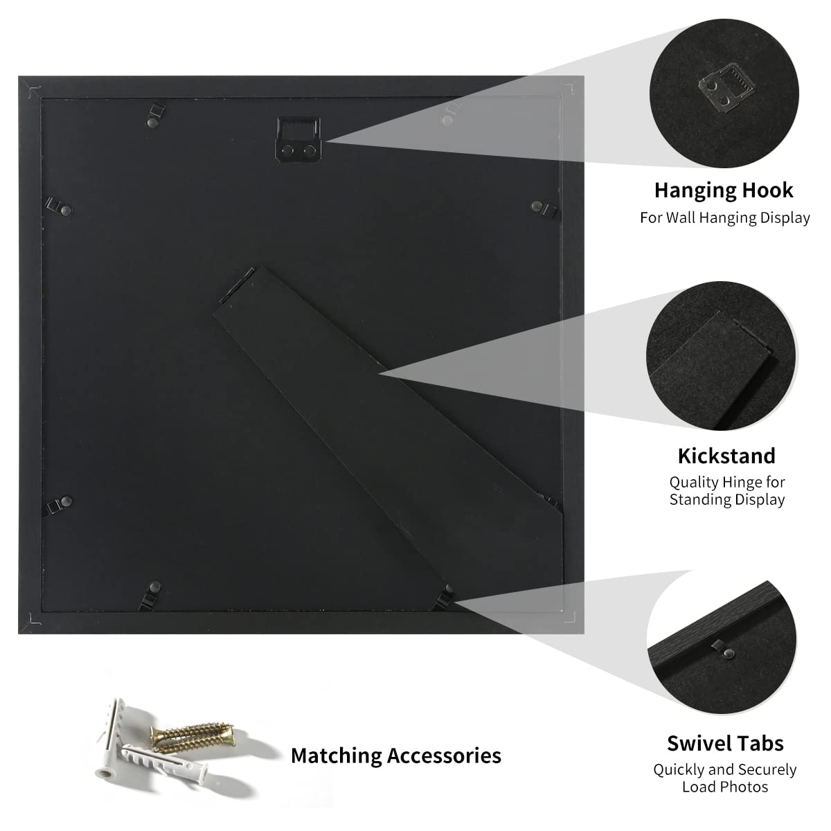 UMICAL 12x12 Picture Frames Set of 2 Display 10x10 or 8x8 Pictures with Mat or 12x12 Pictures without Mat Square Wood Black Photo Frames with HD Plexiglass for Tabletop Stand and Wall Mounting