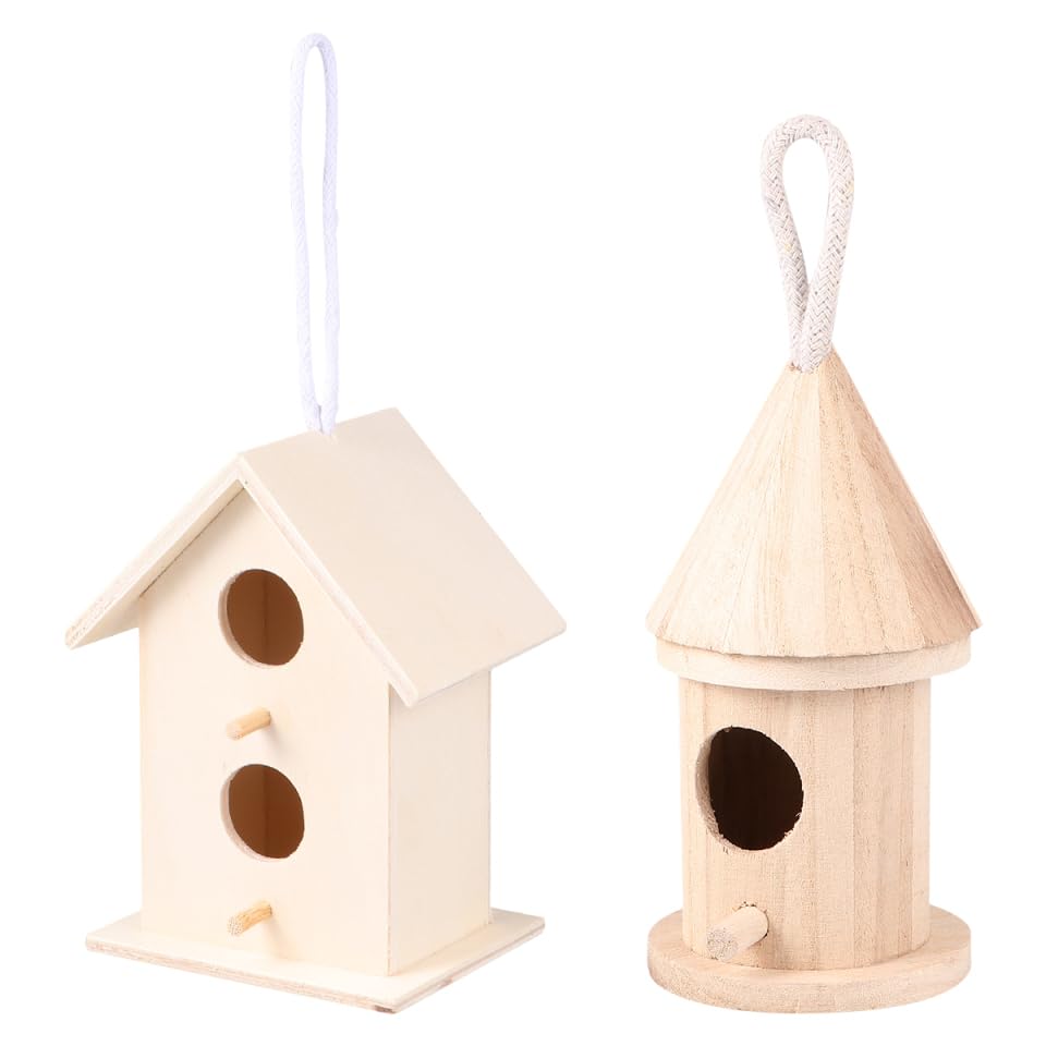 CIMAXIC 5Pcs Wooden Bird Nest Ornaments DIY Unfinished Birdhouses for Painting and Decoration Natural Wooden Craft for Small Birds Outdoor Garden Decor