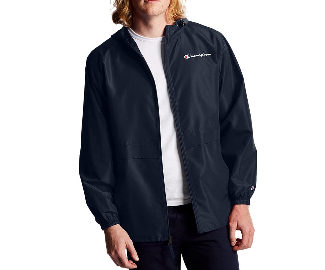 Champion Men's Jacket, Stadium Full-Zip Jacket, Wind Resistant, Water Resistant Jacket For Men, Black Small - Small Script Logo, Small