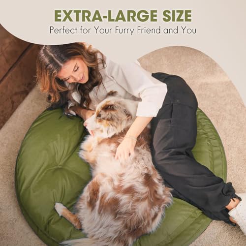 ClevaHome Orthopedic Dog Bed for Large Dogs, Dual Layer Water Repellent Round Pet Bed with Washable Cover Nonslip Bottom (Olive Branch)