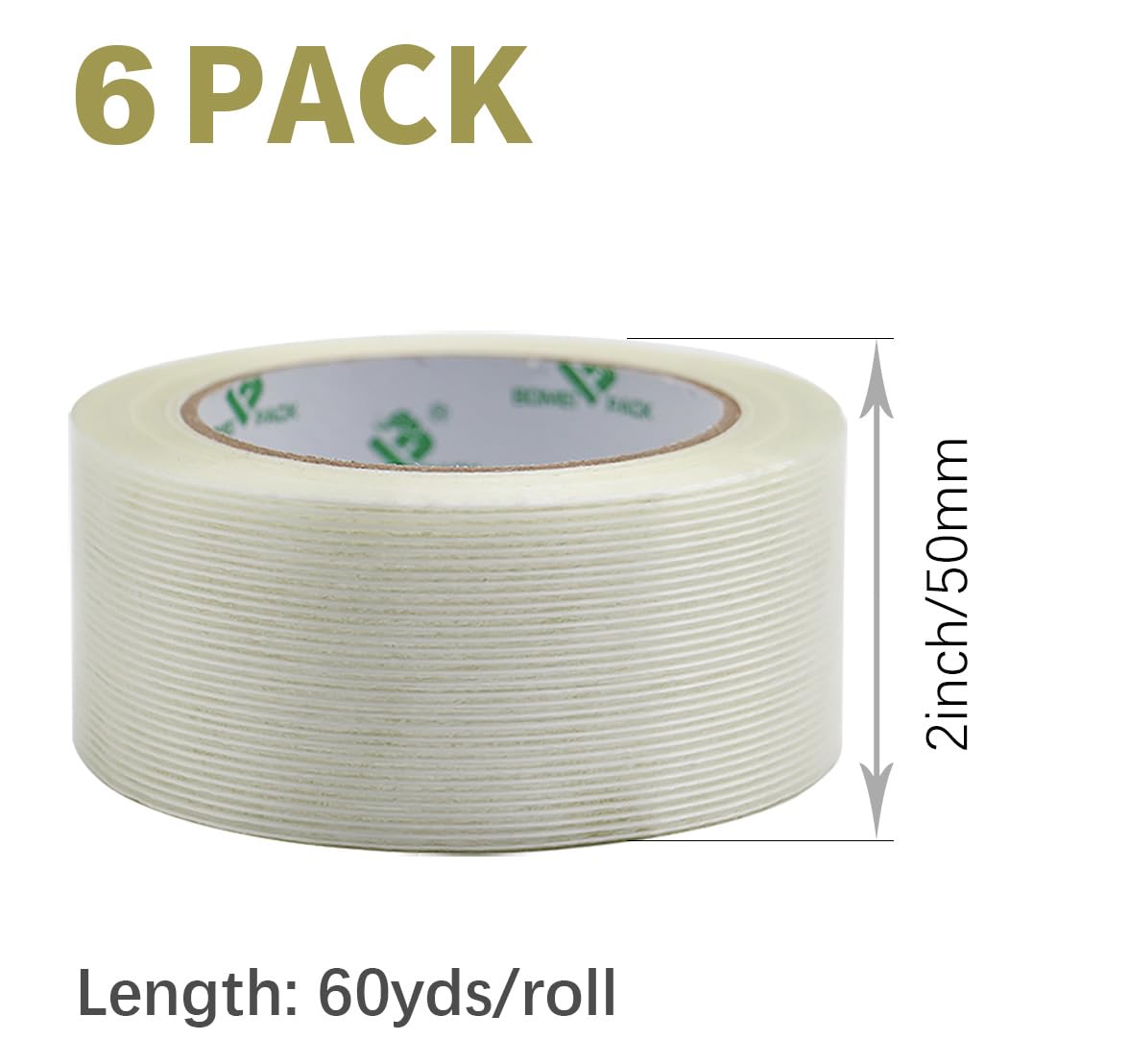 6PACK Reinforced Packing Tape, 5.5Mil 2Inx 60Yds, Heavy Duty Fiber Strapping Adhesive Packaging Tape, BOMEI PACK