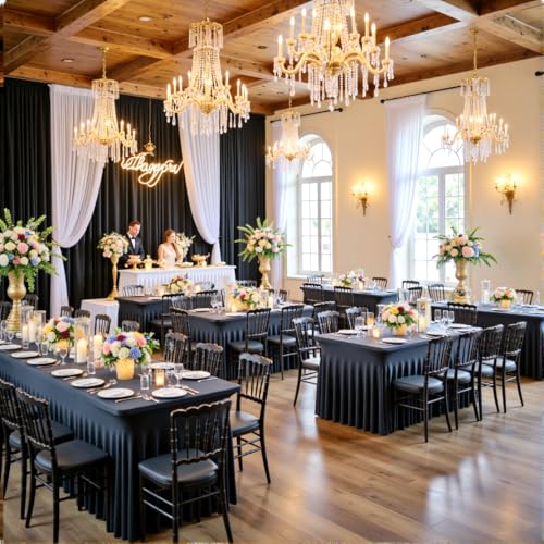 leegleri 4 Pack Black Spandex Fitted Table Clothes for 5 Foot Rectangle Tables, Wrinkle Free 5ft Spandex Table Cover with Skirt-for Banquet Weddings Parties