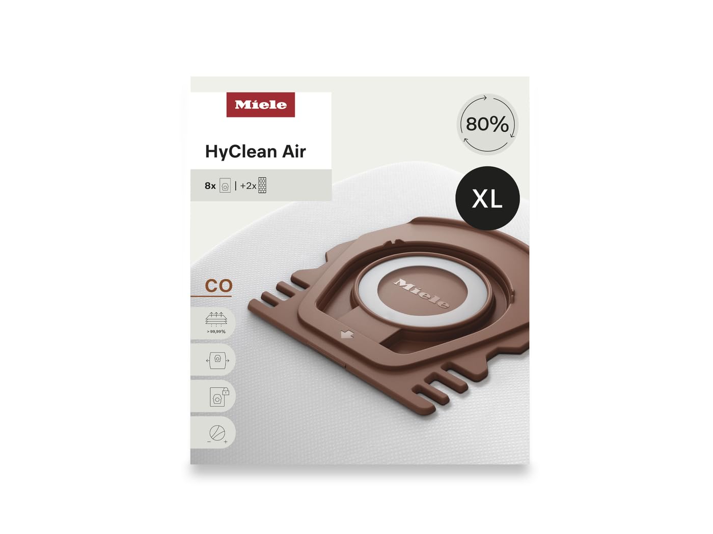 Miele HyClean Air CO Vacuum Cleaner Bags for Miele Guard M1 Vacuum Cleaners, XL Pack of 8 Vacuum Bags and 2 AirClean Exhaust Filters – 12909630